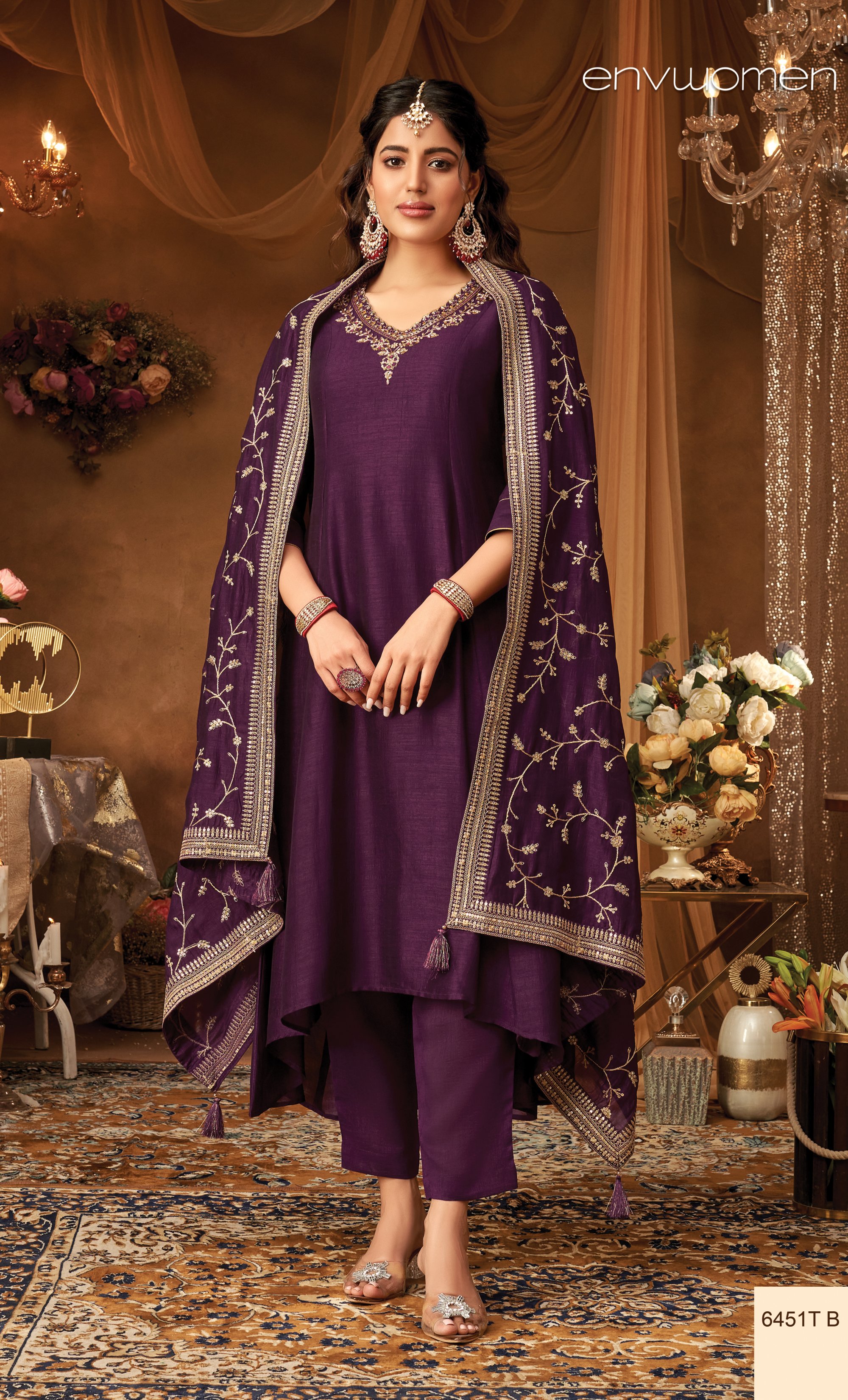 HAND EMBROIDERY WINE COLORED UPDOWN CUT KURTA WITH